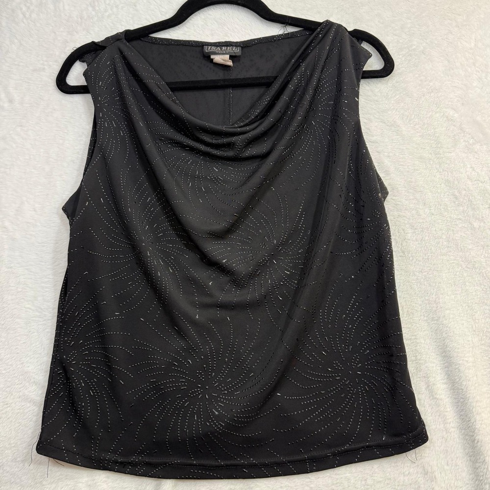 Vintage Isabel L Beaded Top Black Cowl Neck Glam Goth USA Sexy‎ Club Witchy Y2K
